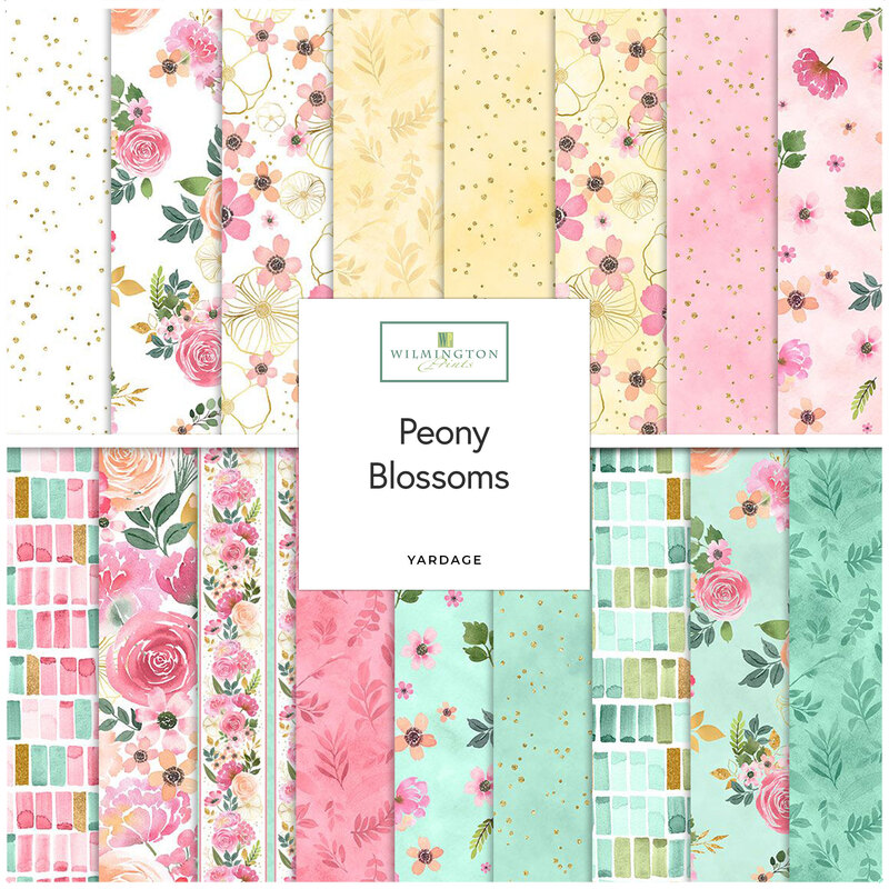 A fabric collage featuring spring watercolor inspired florals from the collection Peony Blossoms.
