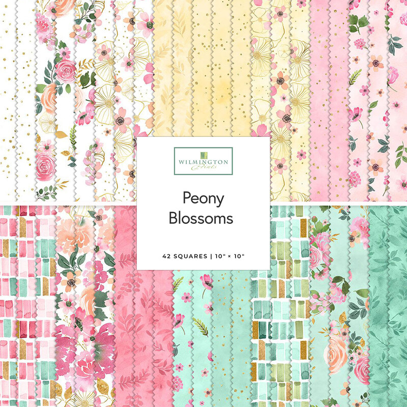 A fabric collage featuring spring watercolor inspired florals from the collection Peony Blossoms.