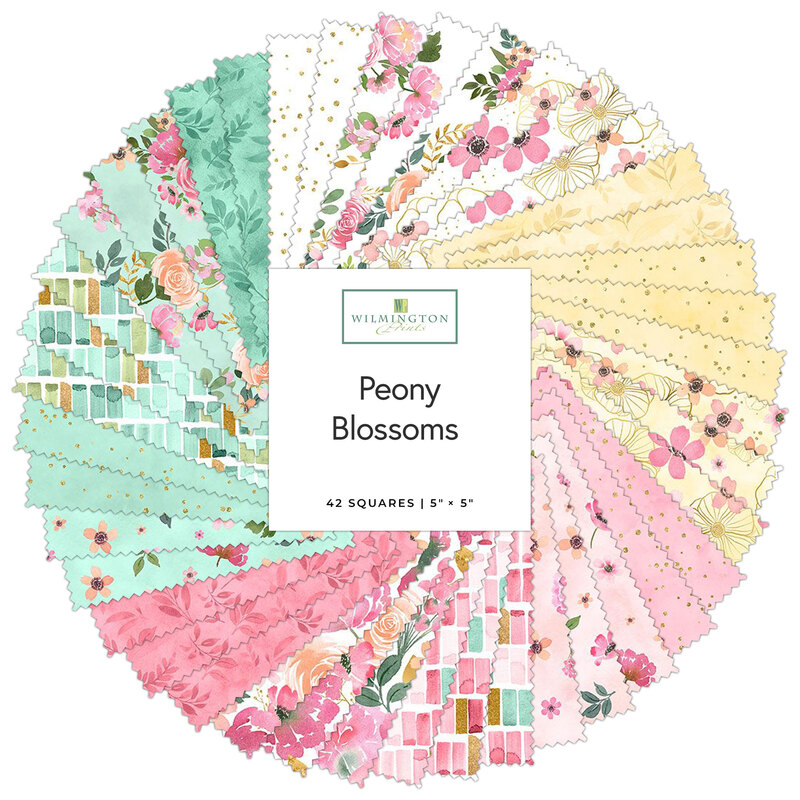 A fabric collage featuring spring watercolor inspired florals from the collection Peony Blossoms.