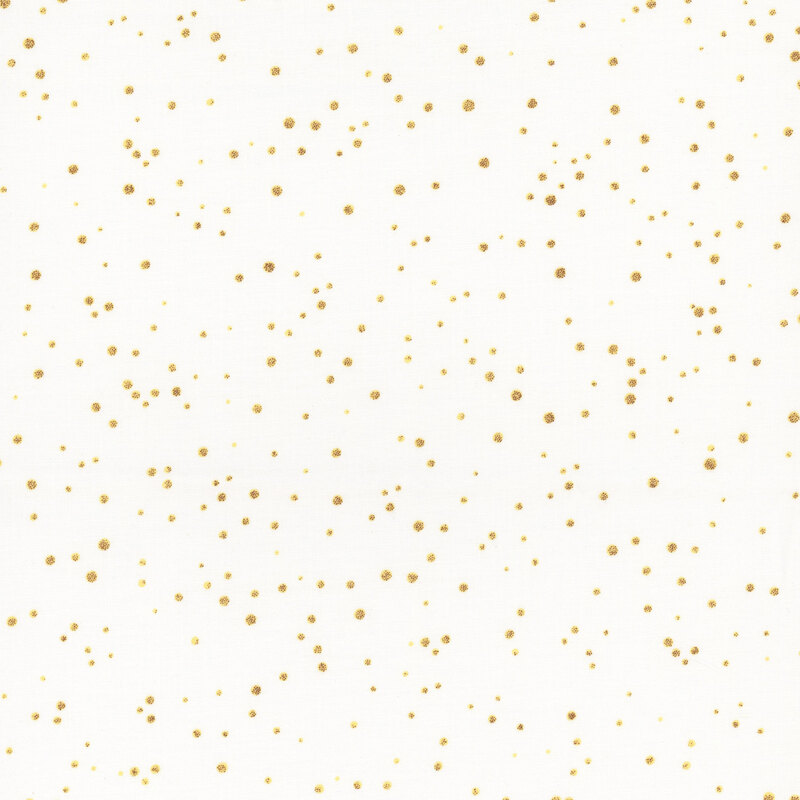A white fabric featuring scattered bronze dots from the collection Peony Blossoms