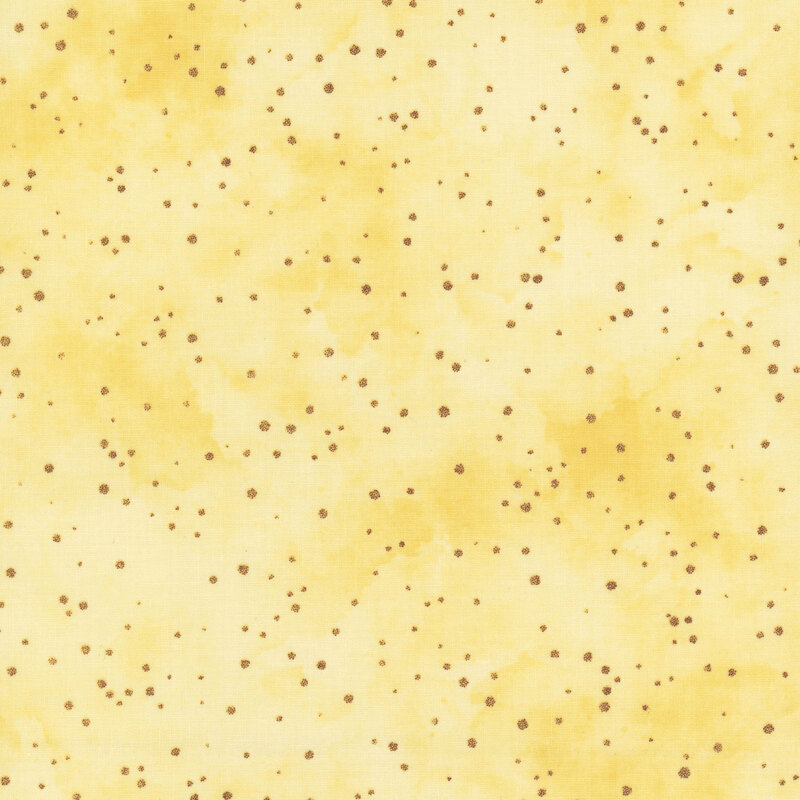 A mottled yellow fabric featuring scattered bronze dots from the collection Peony Blossoms.