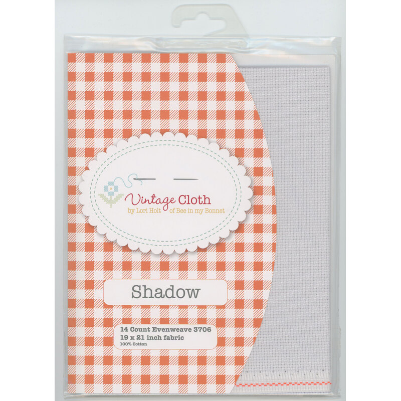 Package of vintage cloth featuring orange gingham design labeled Shadow, 19 x 21 fabric, 14 count.