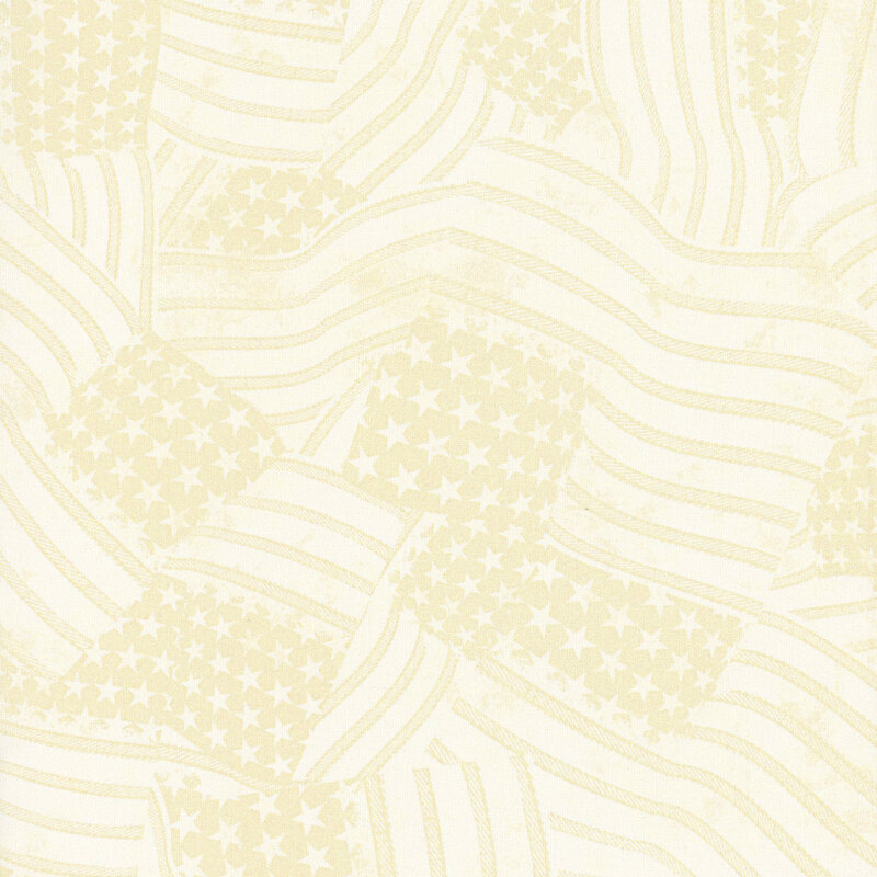 Tonal cream fabric featuring American flags in with stars and stripes overlapping in various directions.
