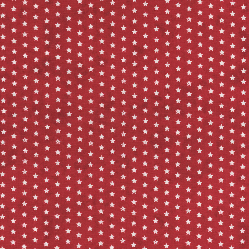 Stripes of white stars on mottled bright red fabric