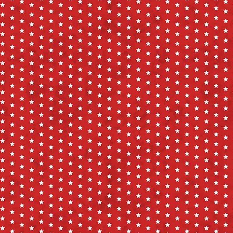Stripes of white stars on mottled bright red fabric