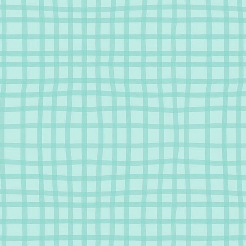 Tonal gingham pattern on teal fabric