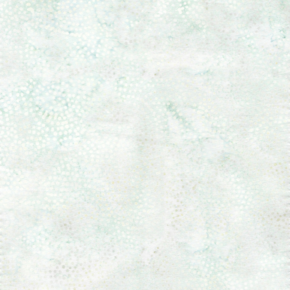 Mottled white and aqua batik fabric with small white scattered dots.