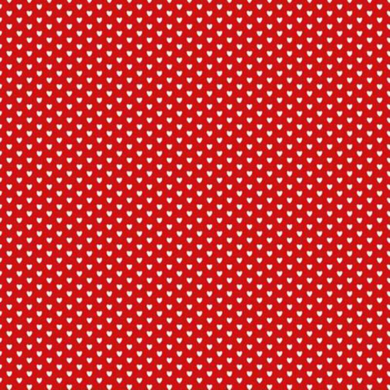 white hearts in rows on scarlet red fabric