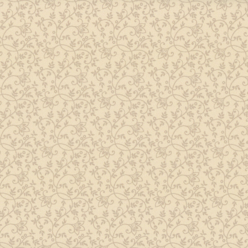 tonal cream fabric featuring flowers, leaves, and swirling vines.