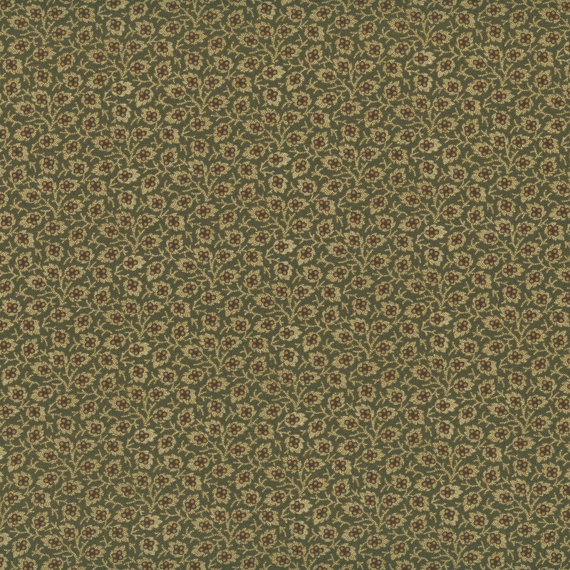 Dark green fabric packed with leaves and vines.