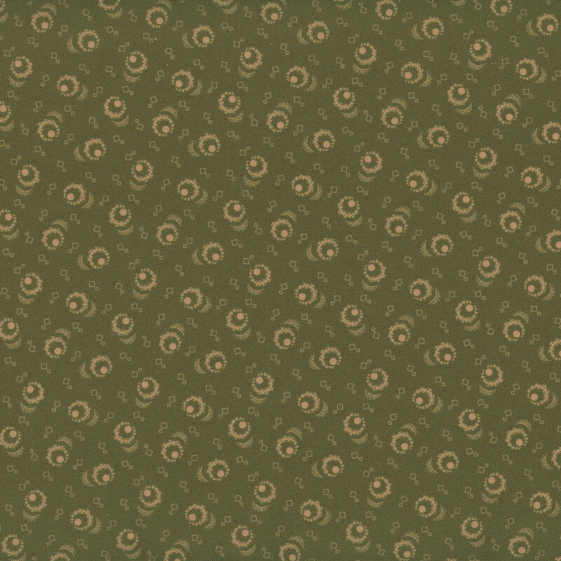 Tonal green fabric featuring a tossed geometric pattern.