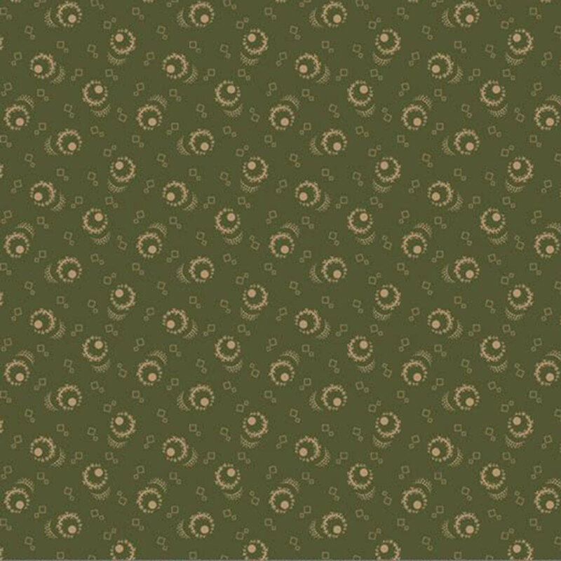 Tonal green fabric featuring a ditsy geometric pattern.