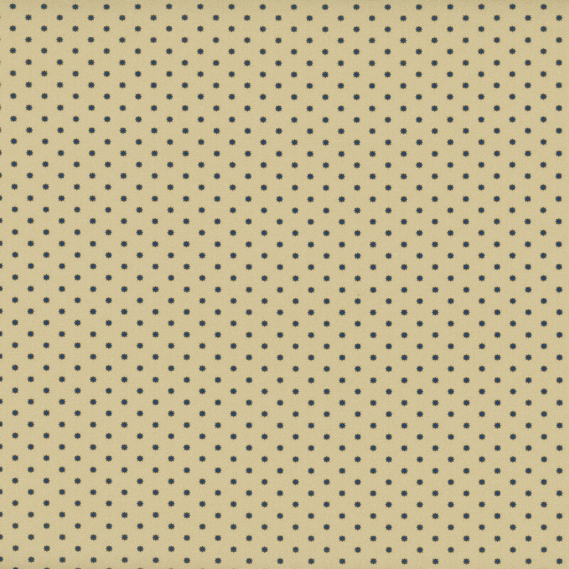 tan fabric featuring rows of small navy stars.