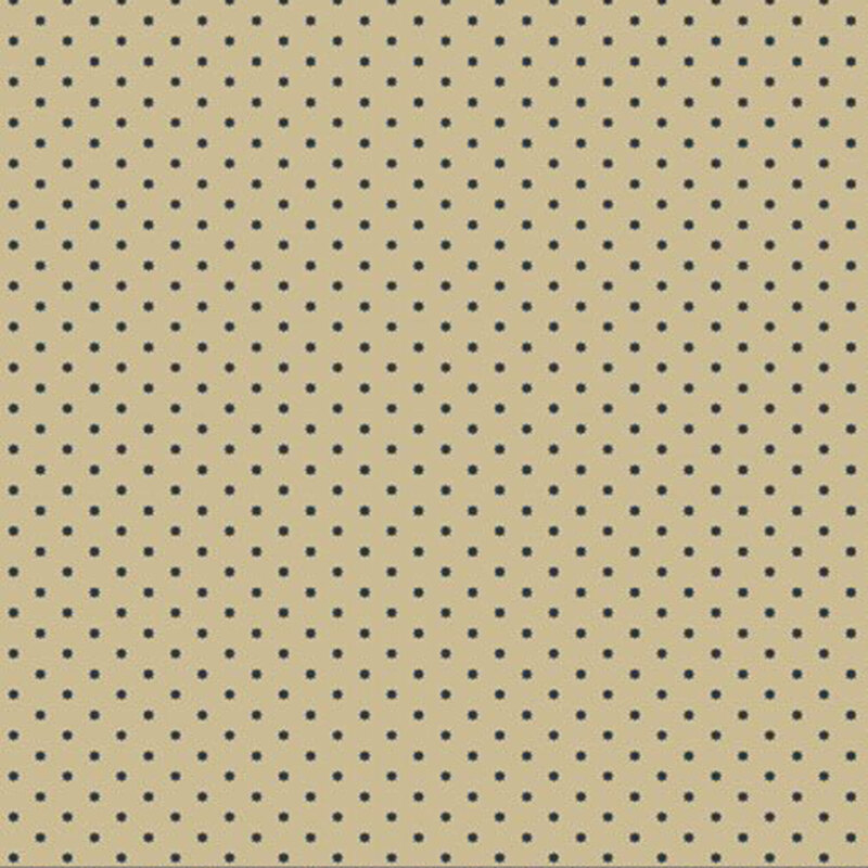 tan fabric featuring rows of small navy dots.