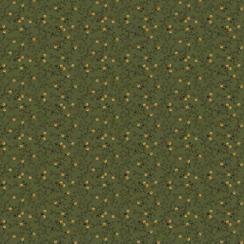Dark green textured fabric with olive sprigs.