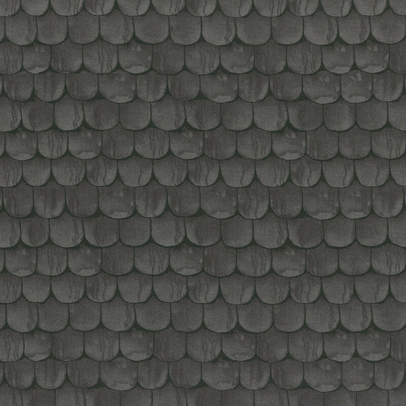 A mottled very dark gray fabric with a rooftop shingle design, outlined in black.
