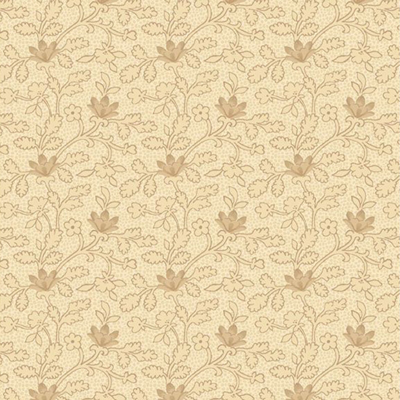 Beige floral fabric with intricate vine patterns and small flowers throughout.