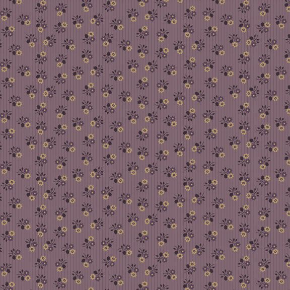A purple fabric with small beige flowers arranged evenly.