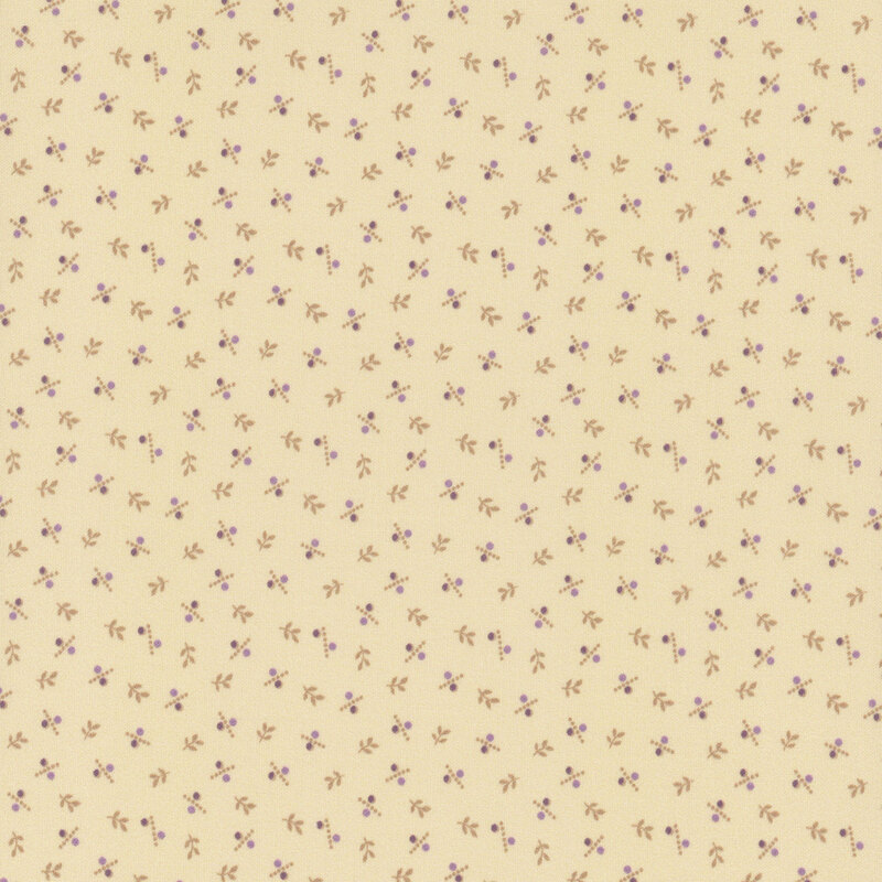 A cream fabric with small leaves and calico elements.