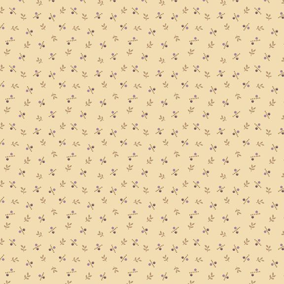 A cream fabric with small leaves and calico elements.
