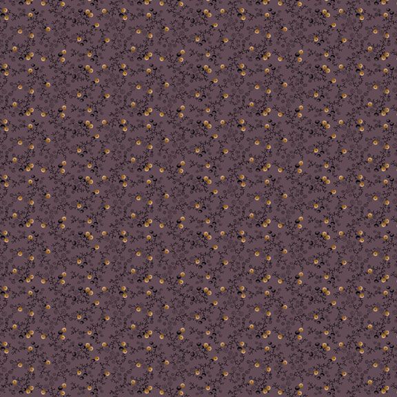 Repeating branch and spring pattern on a dark purple background.