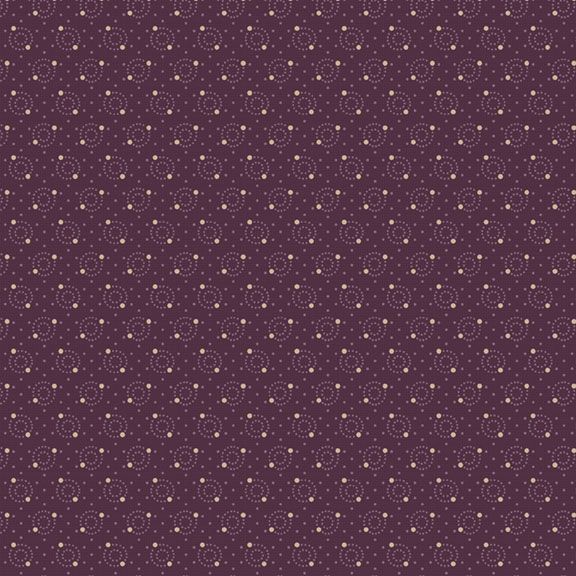 Pattern of small circle designs in light purple on a dark purple fabric.