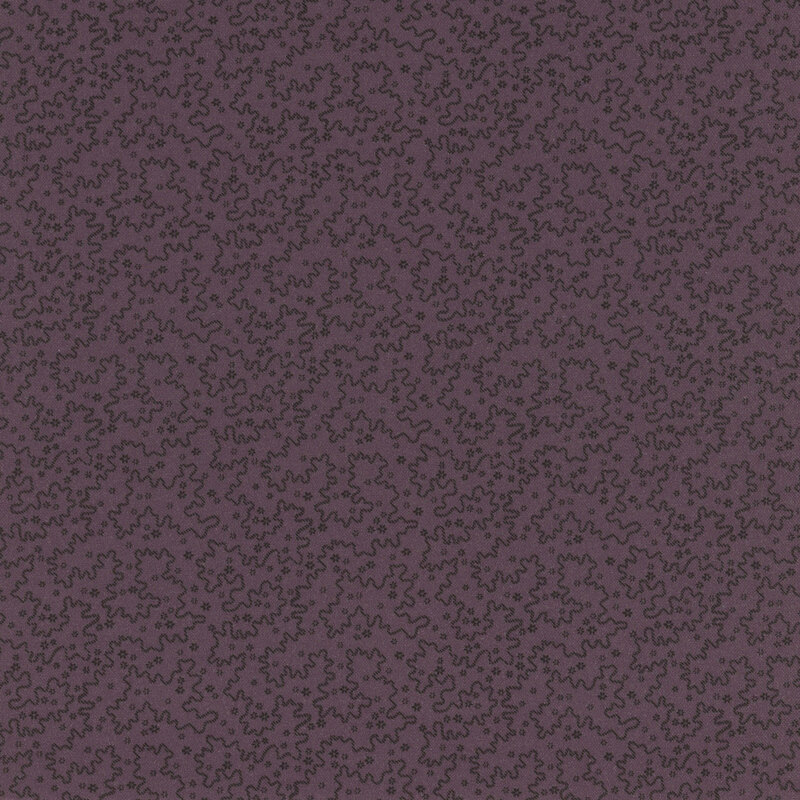 Abstract fabric with swirling, wavy lines in black on a purple background.