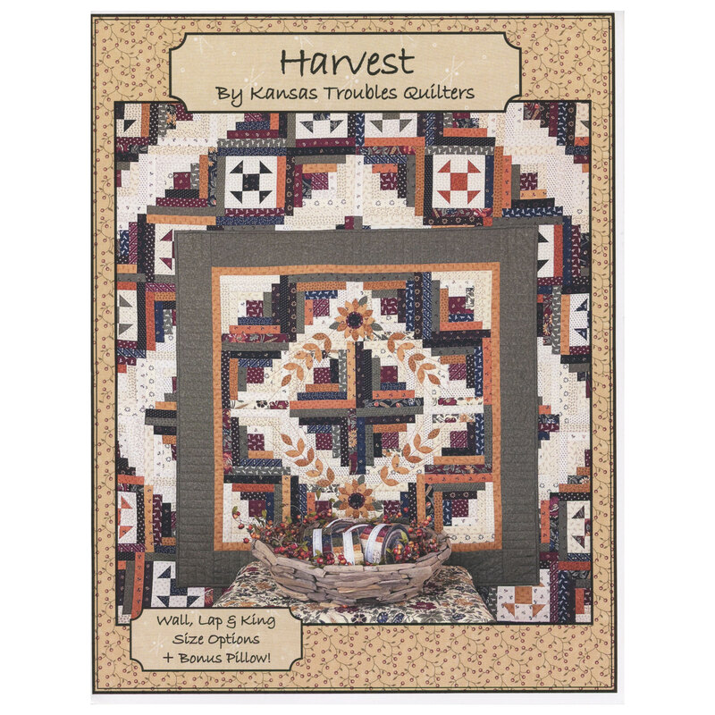 The front of the Harvest pattern, showing the finished quilt on a zoomed-in background.