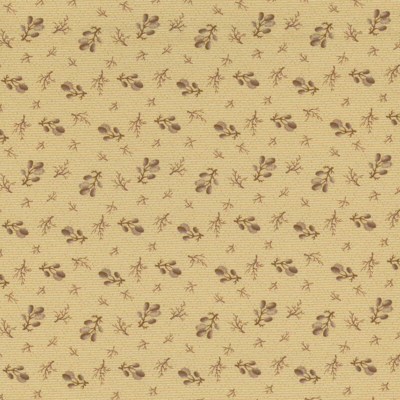 A tonal tan fabric with sprigs and plum branches.  