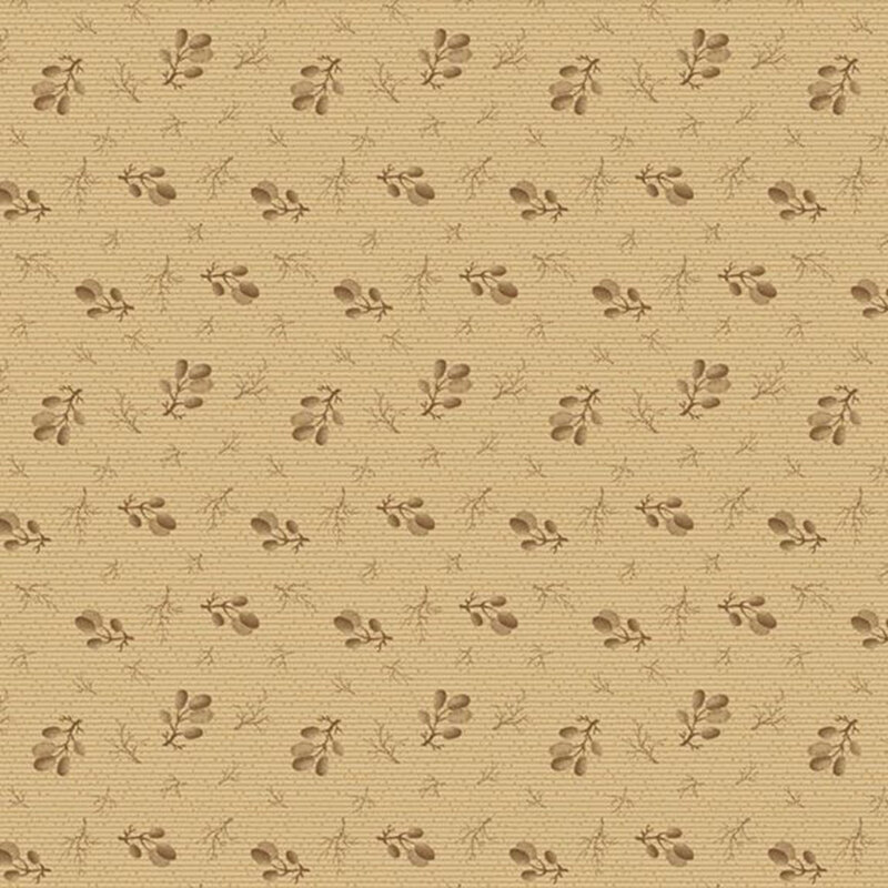 A tonal tan fabric with sprigs and plum branches.  