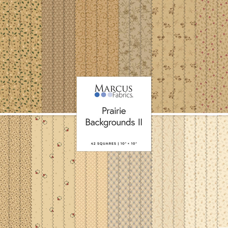 A fabric collage featuring neutral fabrics from the Prairie Backgrounds II collection.