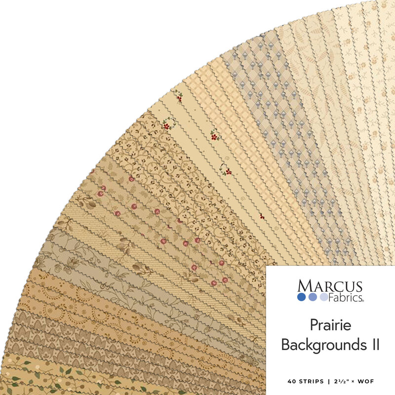A fanned fabric collage featuring neutral fabrics from the Prairie Backgrounds II collection.