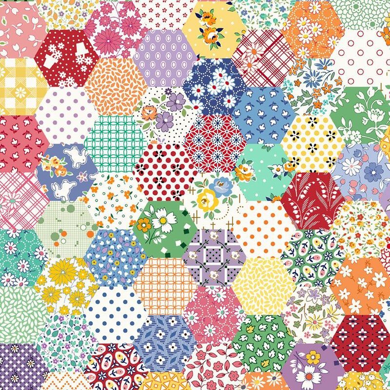multicolored and multi-pattern fabric with hexagon shapes