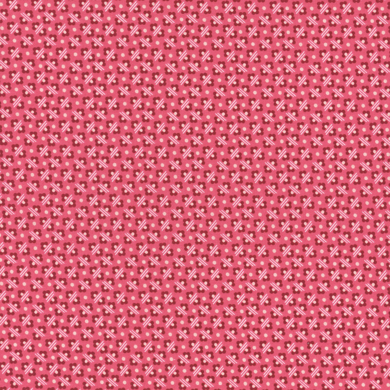 Watermelon red fabric featuring a floral and geometric design.