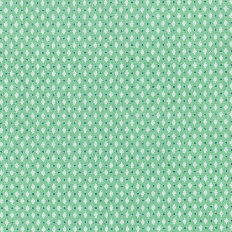 Mint Green fabric featuring a diamond and dots geometric pattern.