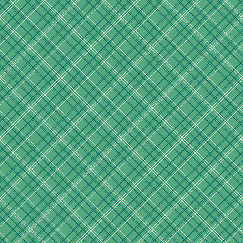 Alpine green fabric with a white and dark green plaid pattern.