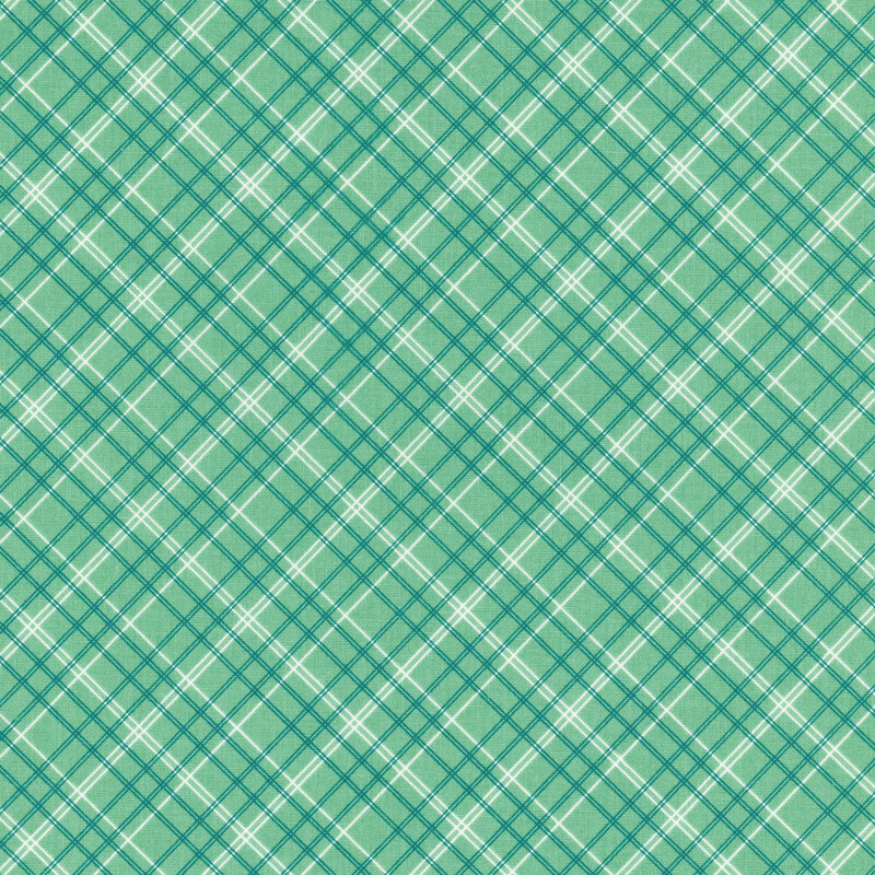 Alpine green fabric with a white and dark green plaid pattern.