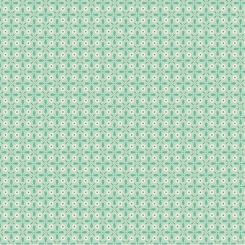 Aqua fabric featuring a geometric design.