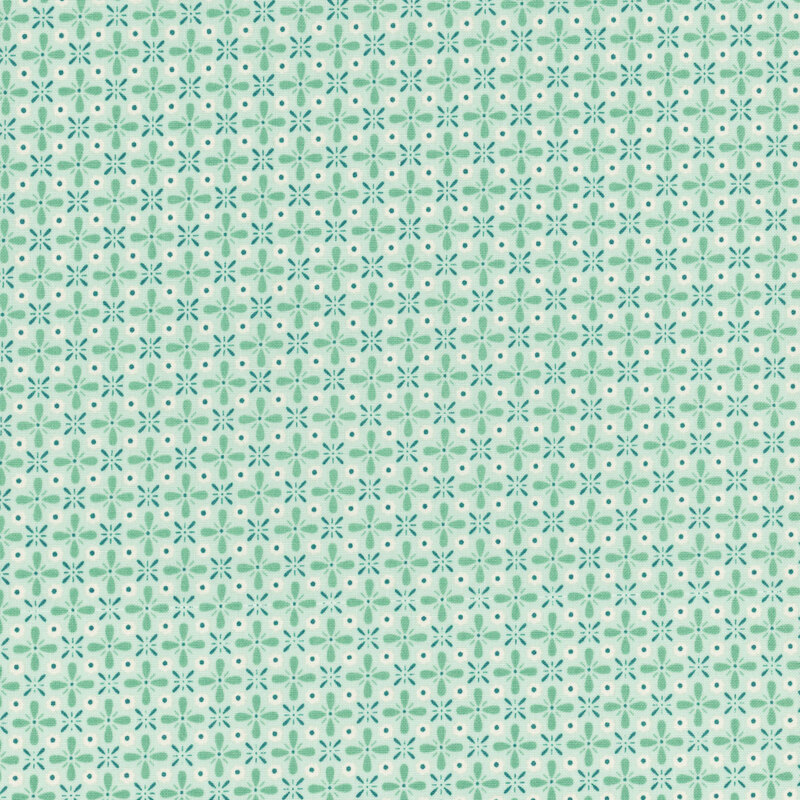 Aqua fabric featuring a geometric design.