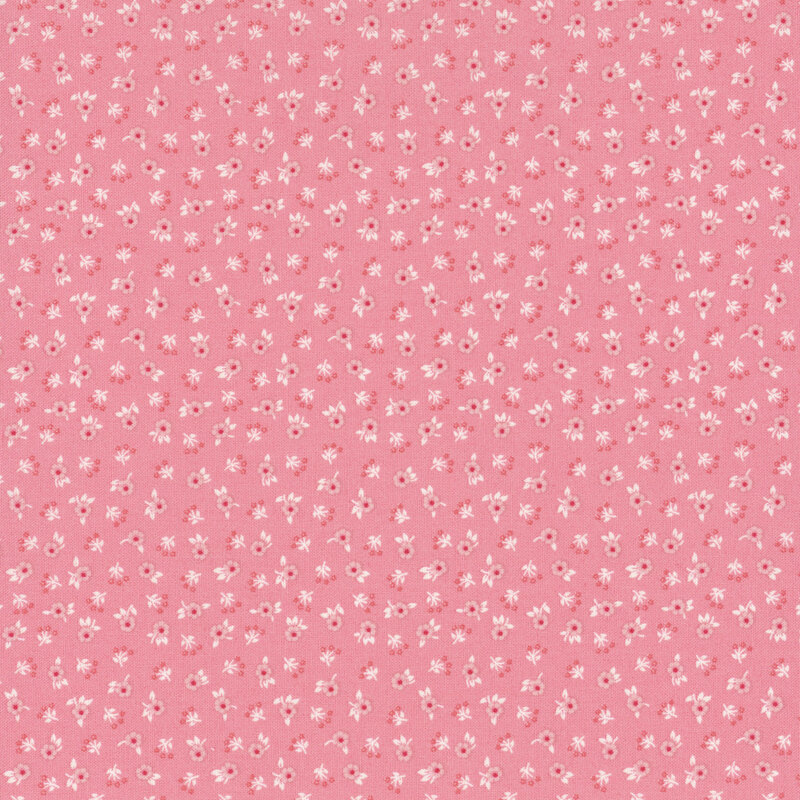 Bubblegum pink fabric featuring a calico design of pink flowers and sprigs.