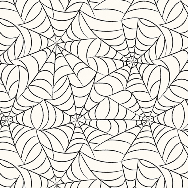 This white fabric features an intricate pattern of spiderwebs.