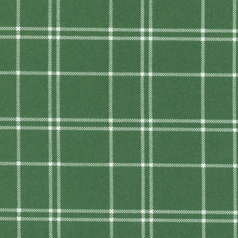 A forest green fabric with a white plaid pattern. 
