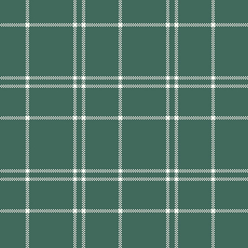 A forest green fabric with a white plaid pattern. 