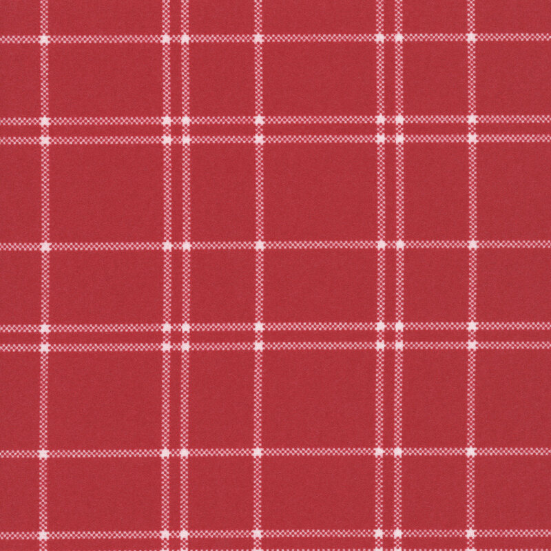 A tomato red fabric with a white plaid pattern. 