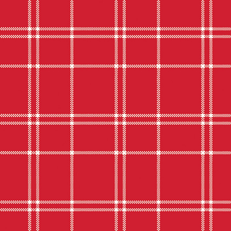 A tomato red fabric with a white plaid pattern. 