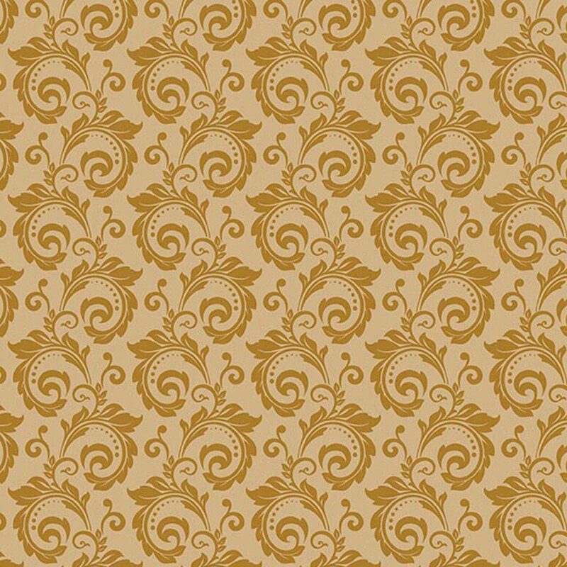 tonal golden fabric featuring a swirl pattern.
