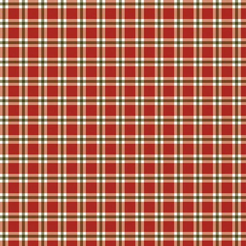 Deep red fabric with a classic gingham pattern in green and white.