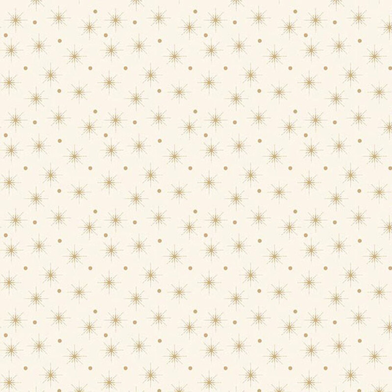 White fabric with a pattern of khaki dots and stars.