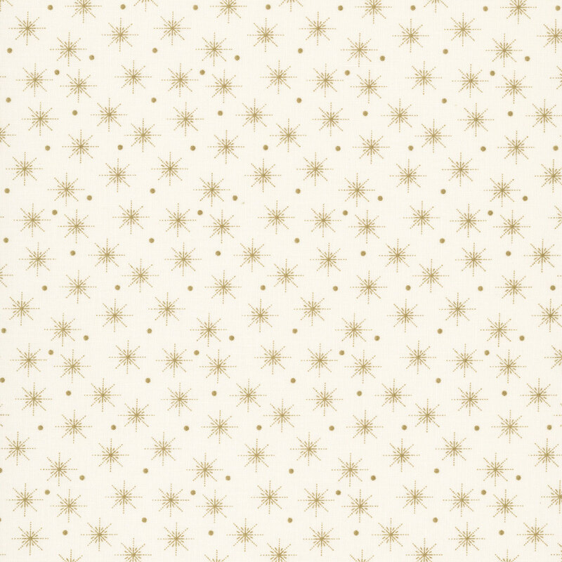 White fabric with a pattern of khaki dots and stars.