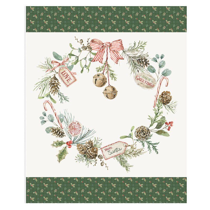 A christmas themed fabric panel from the Holiday Spirit collection by Riley Blake Designs. 
